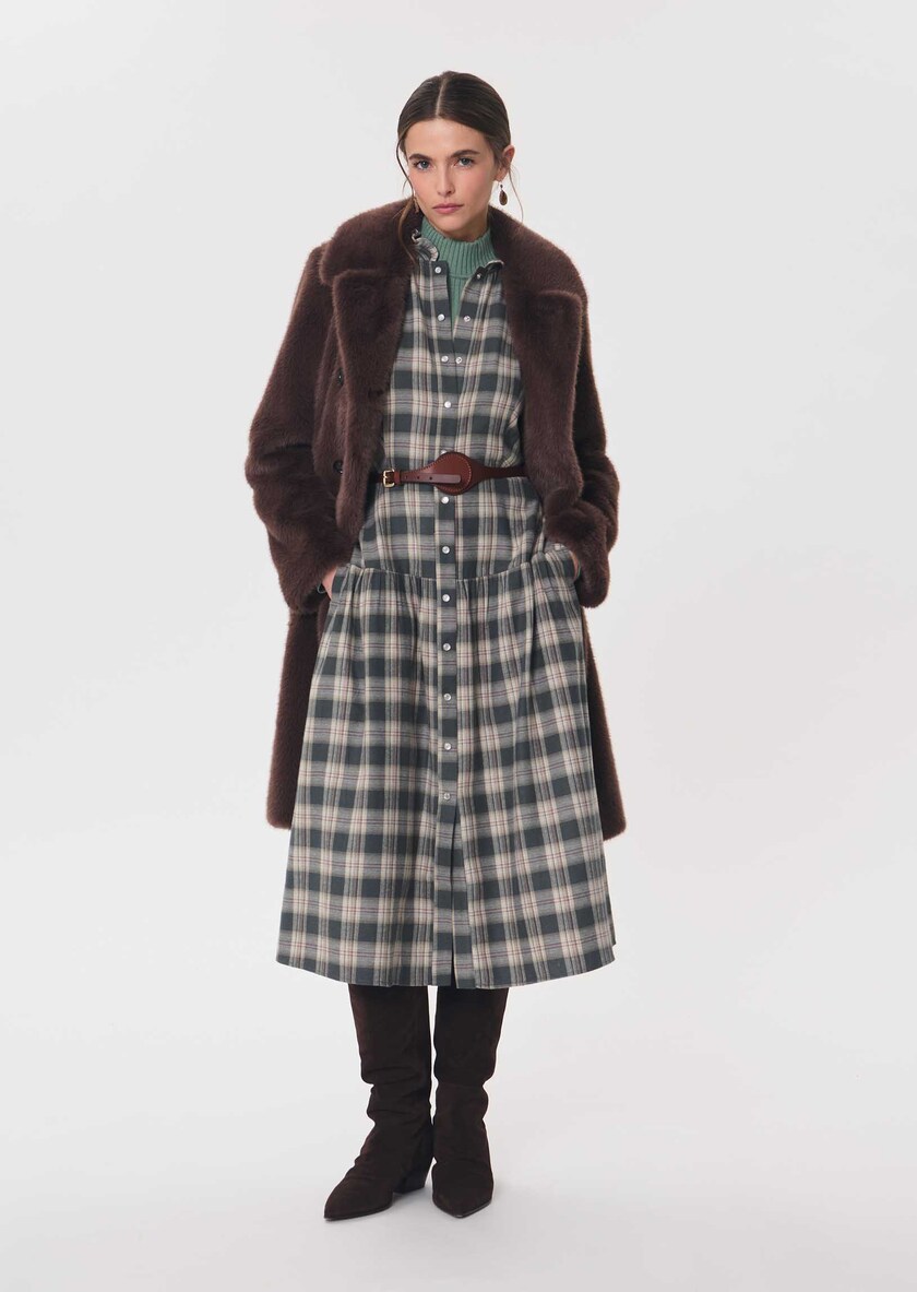 Retro Dress midi dress in khaki and beige checks Khaki TARA JARMON