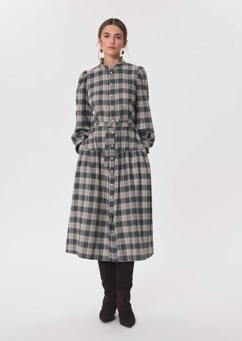 Retro Dress midi dress in khaki and beige checks Khaki TARA JARMON