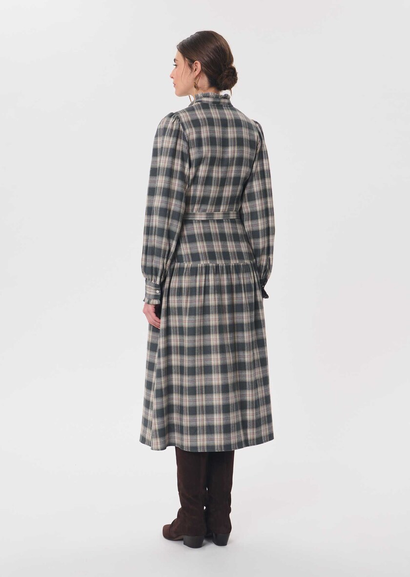 Retro Dress midi dress in khaki and beige checks Khaki TARA JARMON