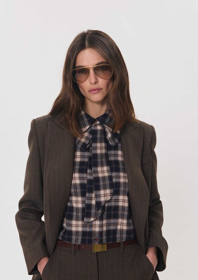 Carla shirt tonka and beige checkered lavallière Tonka TARA JARMON