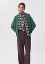 Top Titian Khaki checkered lavallière collar Aqua, Khaki TARA JARMON