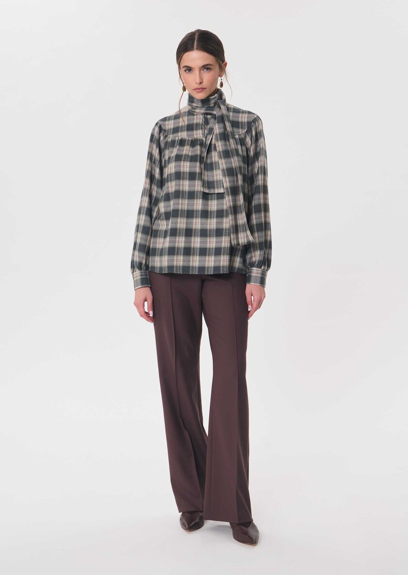 Top Titian Khaki checkered lavallière collar Khaki TARA JARMON