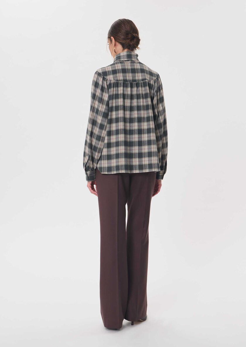 Top Titian Khaki checkered lavallière collar Khaki TARA JARMON