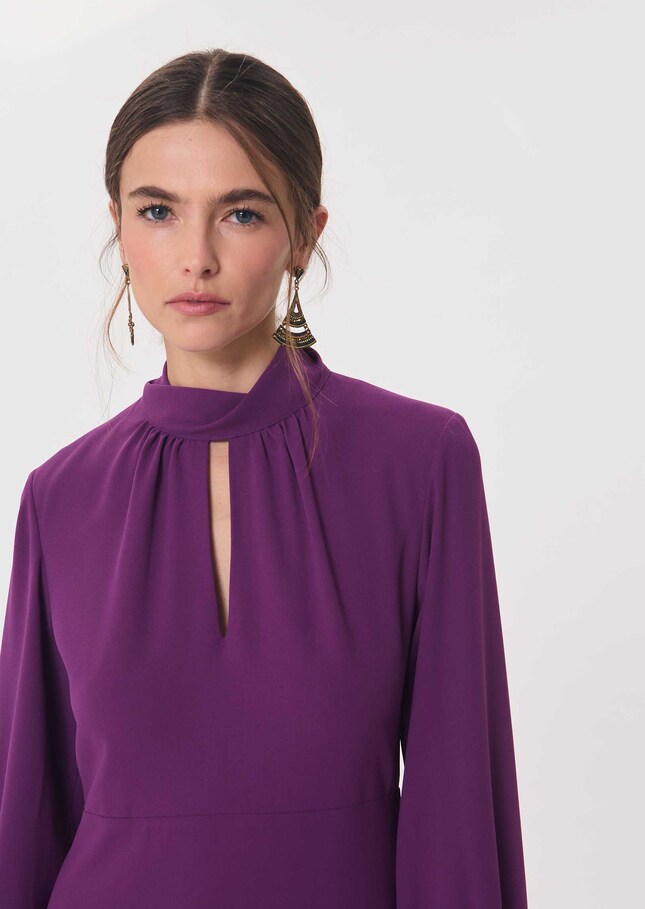 Rubben Dress blackberry with a tied collar Mûre TARA JARMON