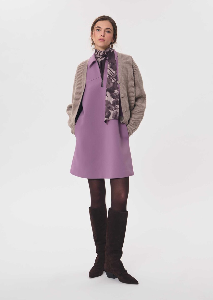 Riffi Dress short purple dress with contrasting collar Pourpre TARA JARMON